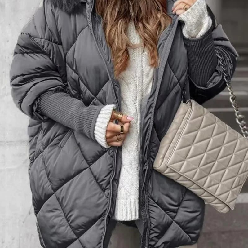 ✨Women’s Fashion Mid-length Parka 🧥 – Autumn And Winter Knit Sleeve Patchwork, Flattering Fit for Cold Days