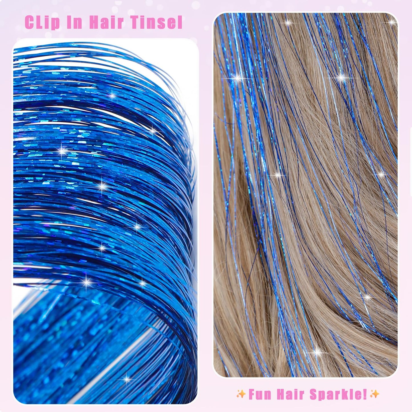 The AuraSparkle Tinsel Extensions - Clip-In Rainbow Sparkle for Instant Glamour + 50% OFF