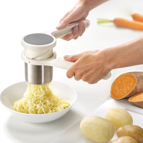 Joseph Joseph Helix Potato Ricer Masher Ergonomic Twist-Action Hand Manual Stainless Steel For Mashed Potato, Vegetable Purees, Stainless Steel, White|B01N7MJB0C