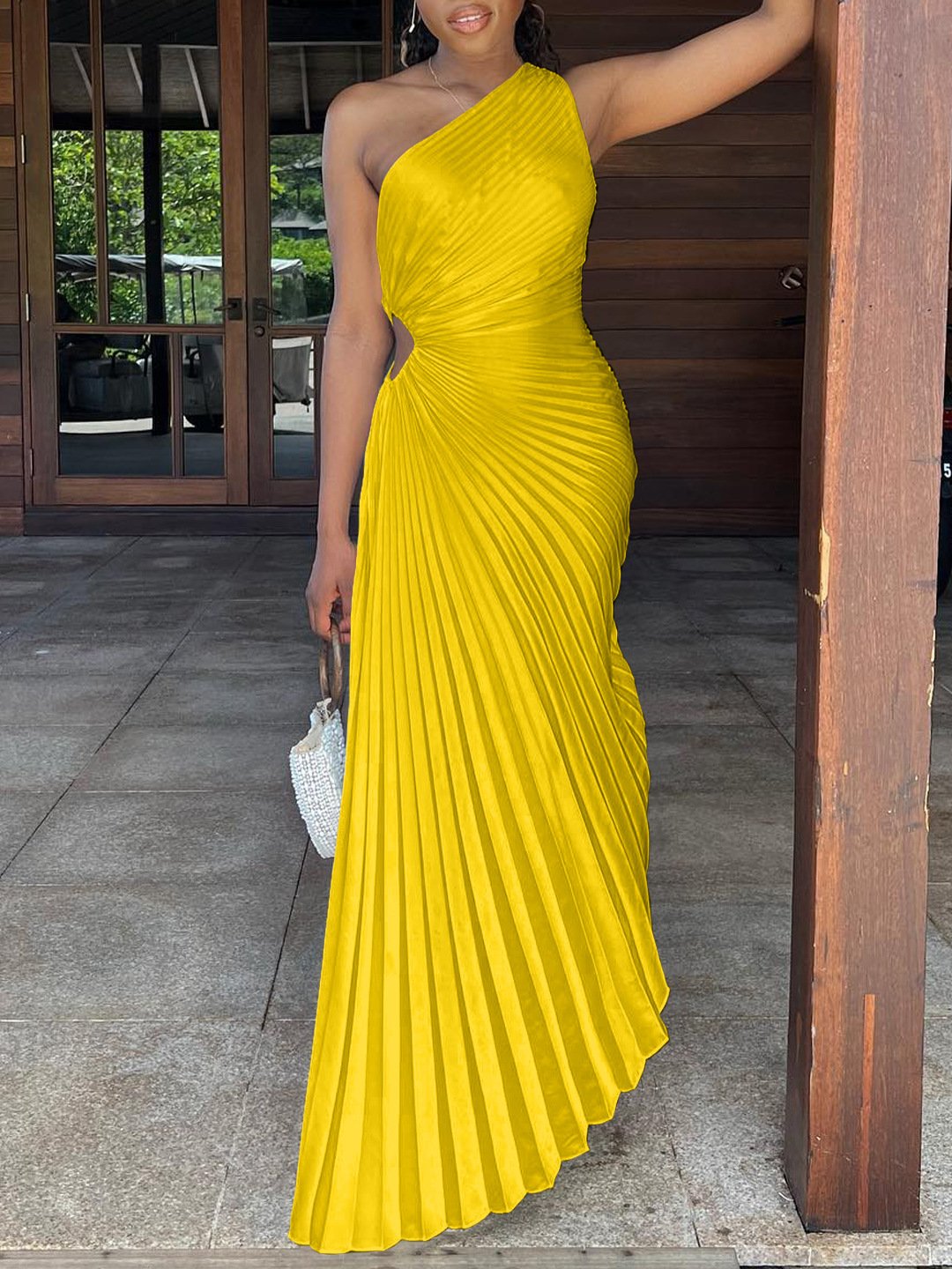 One Shoulder Cut Out Maxi Dress (Buy 2 Free Shipping)