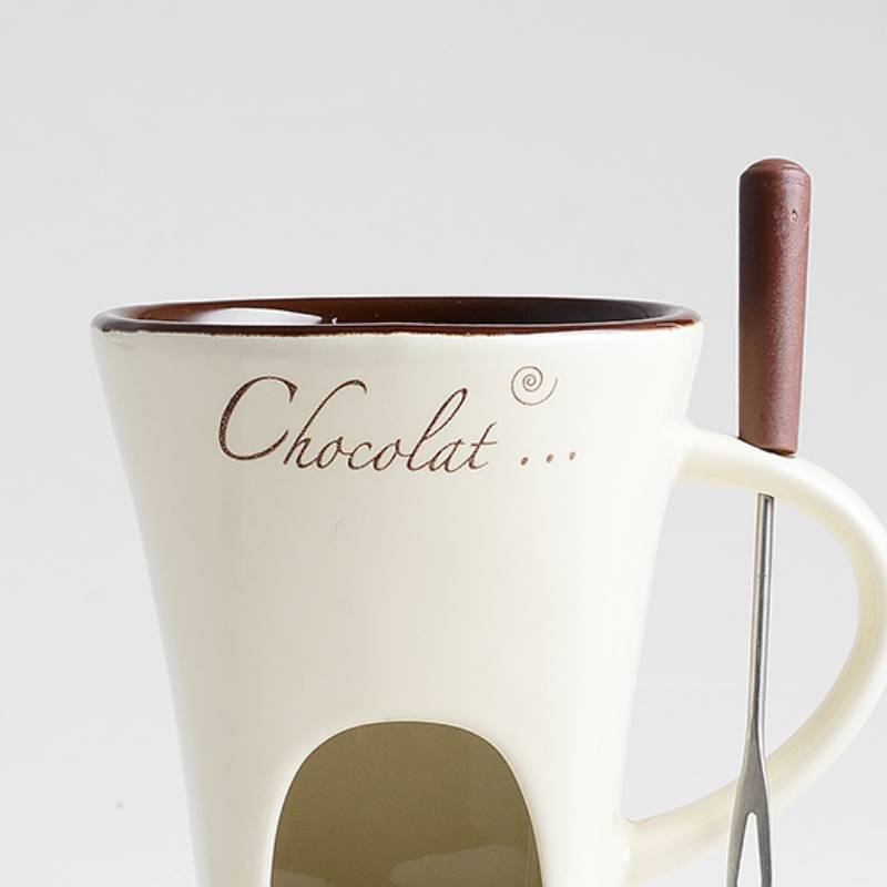 Premium Ceramic Chocolate Fondue Mug Set with Tea Light Warmer - Romantic Date Night Essential