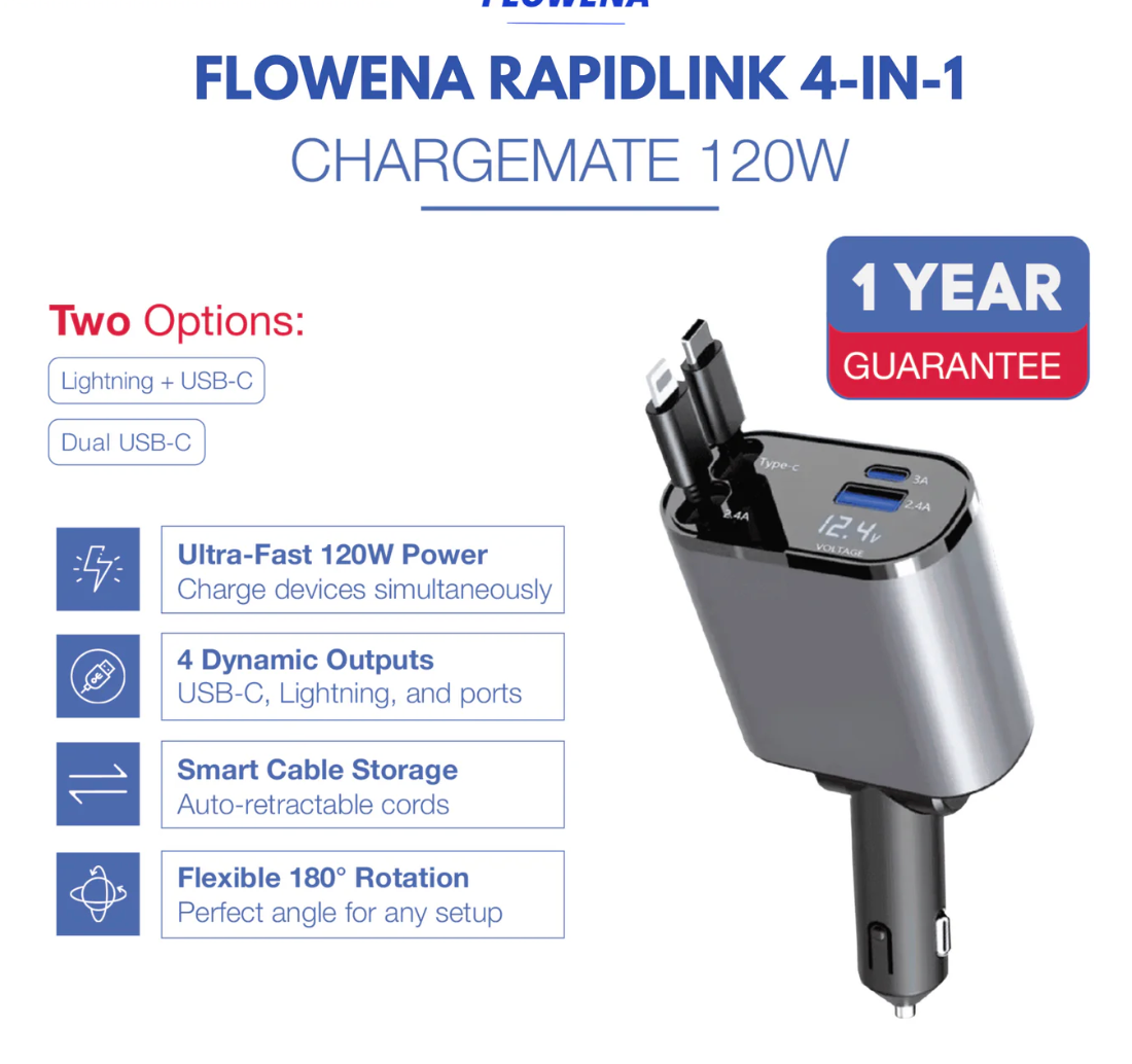 SHOPREXO™ 4 IN 1 CAR CHARGER ADAPTER