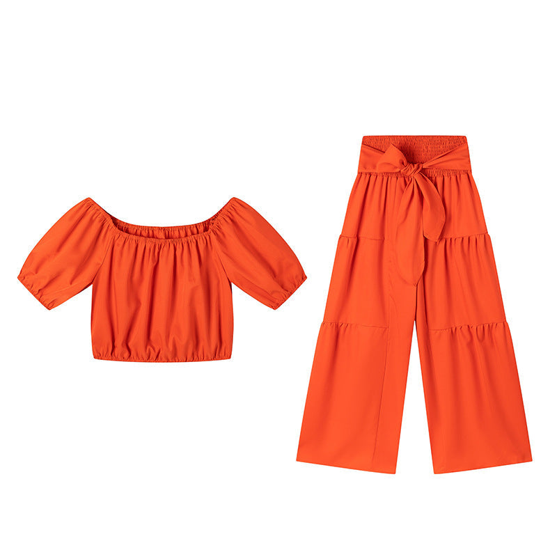 โ๏ธ 50% OFF NOW! ๐ Off-Shoulder Puff Sleeve Top & Wide-Leg Pants Set โ Elegant Summer 2-Piece! ๐