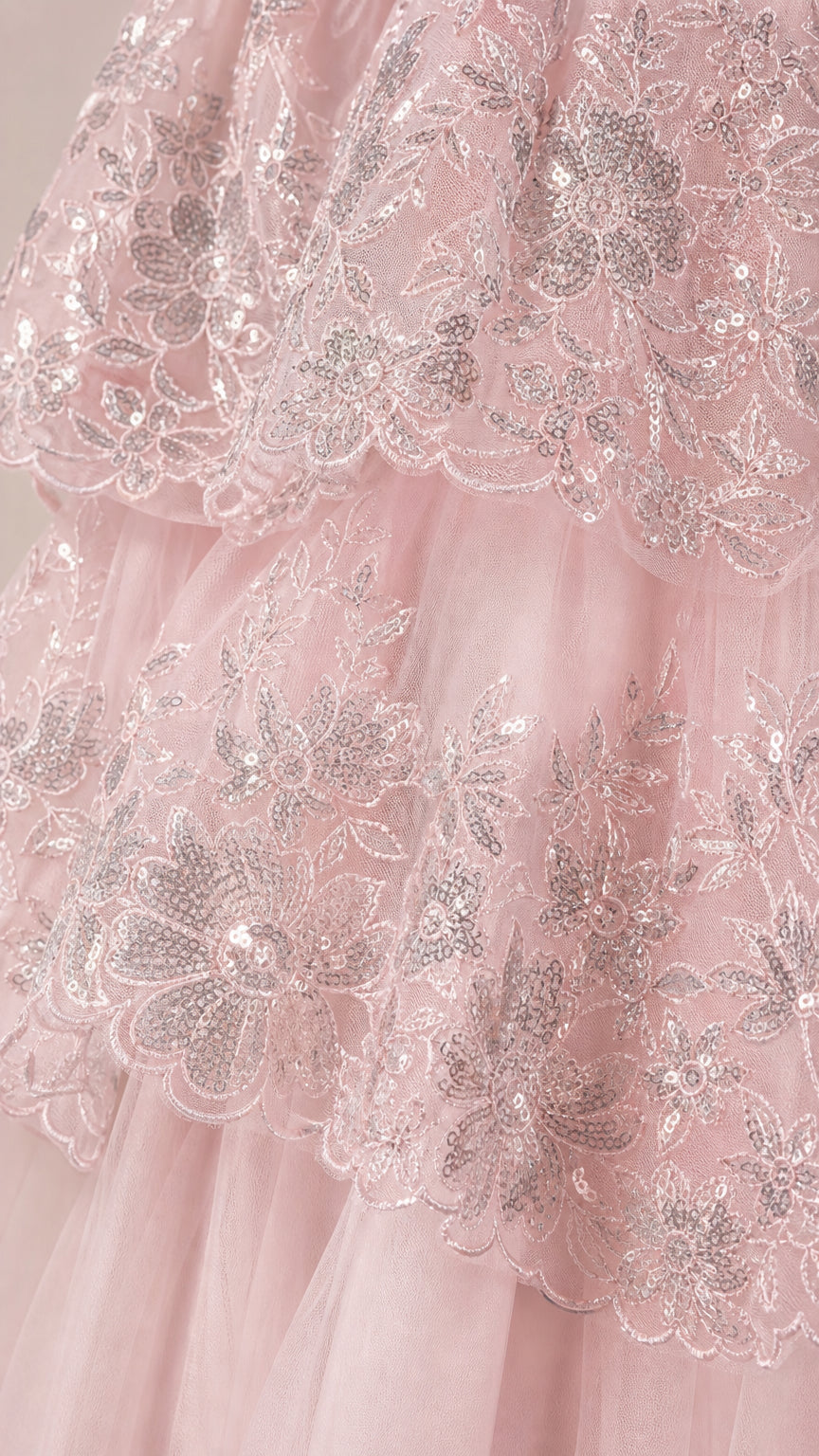Women's Sequined Tiered Tulle Maxi Evening Gown