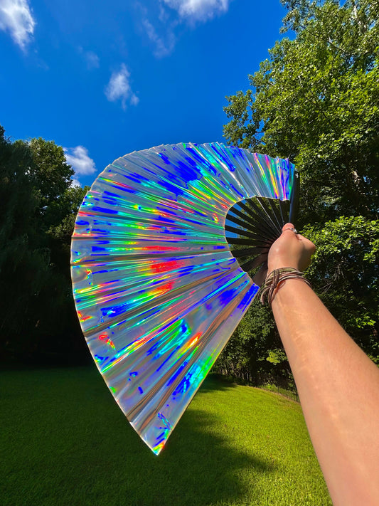 Silver Holographic Hand Fan