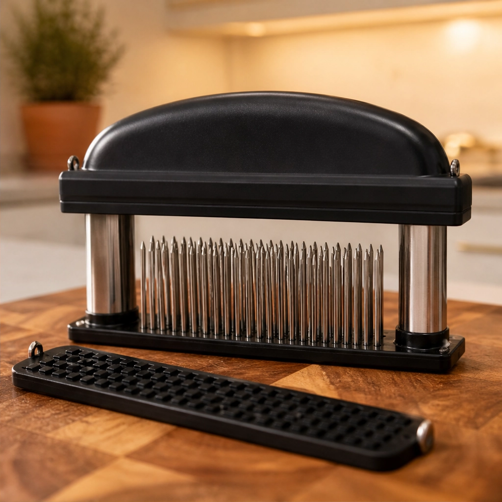 Maviglow™ – 48-Blade Spring-Loaded Meat Tenderizer with Safety Cover 