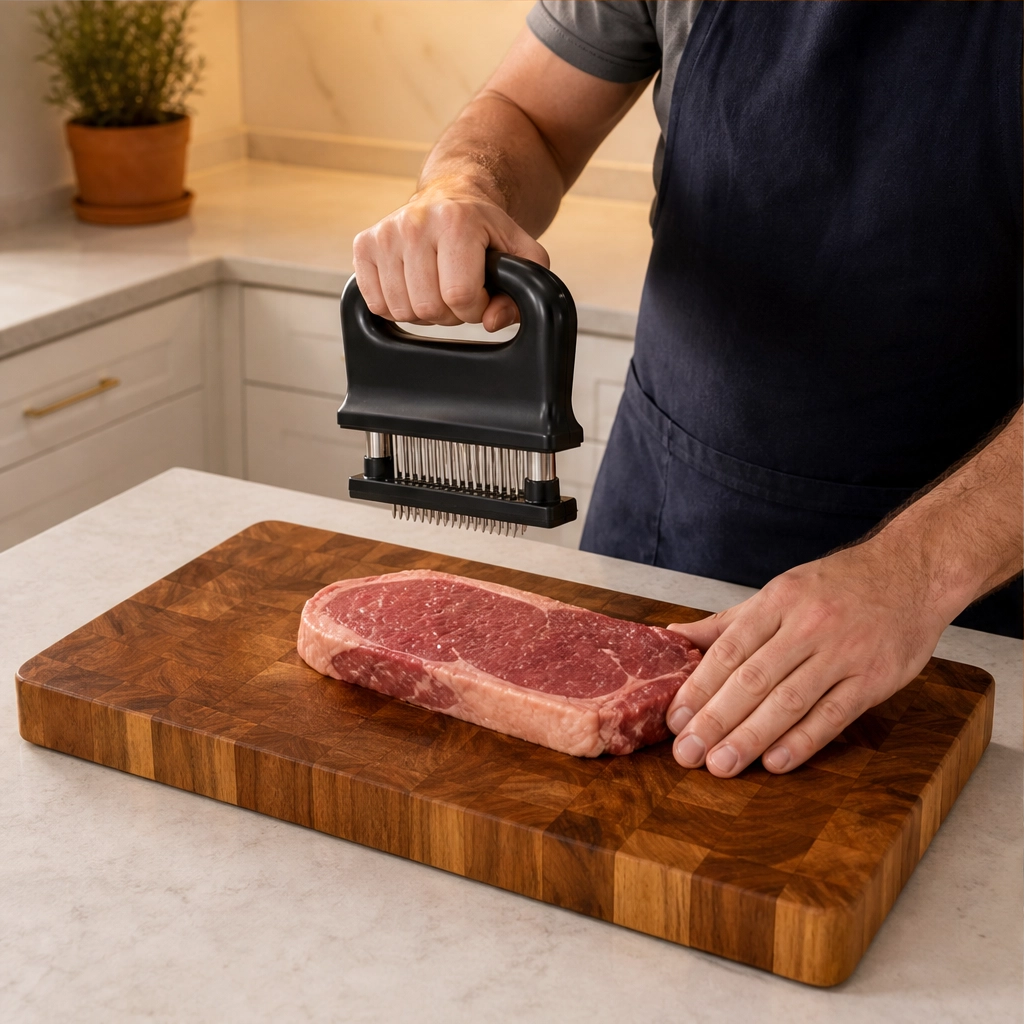 Maviglow™ – 48-Blade Spring-Loaded Meat Tenderizer with Safety Cover 