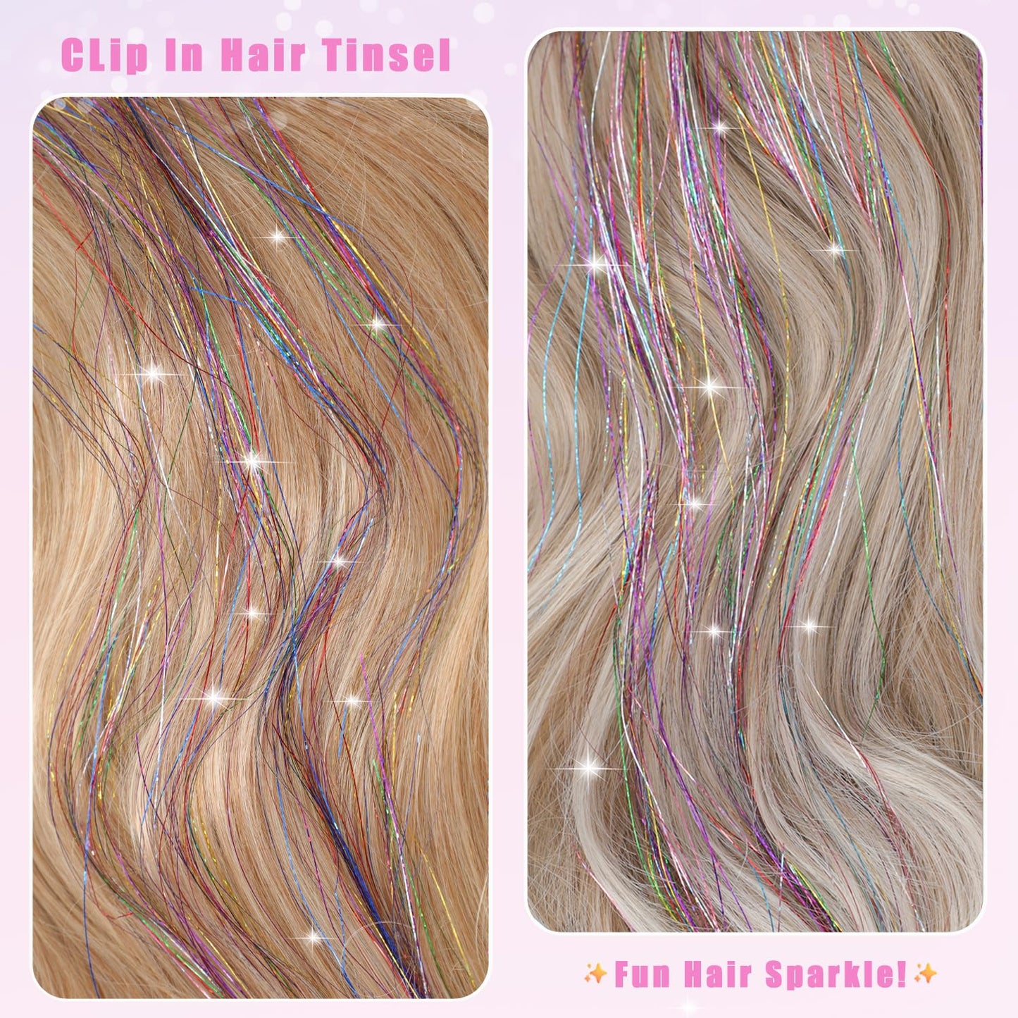 The AuraSparkle Tinsel Extensions - Clip-In Rainbow Sparkle for Instant Glamour + 50% OFF