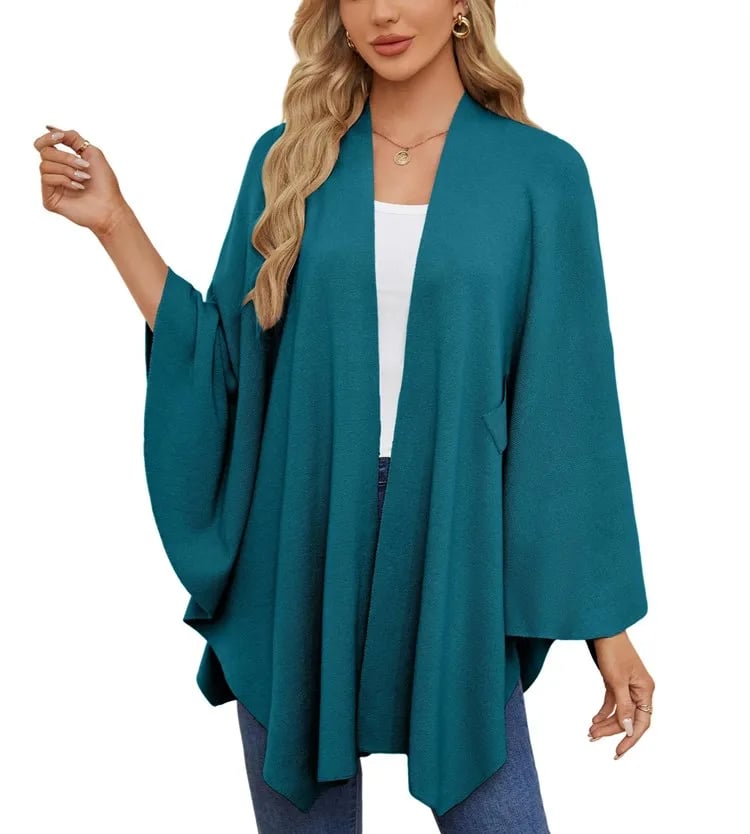 Autumn Women's Elegant Shawl Wraps Soft Open Front Poncho Sweater