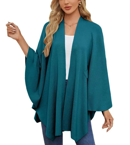 Autumn Women's Elegant Shawl Wraps Soft Open Front Poncho Sweater