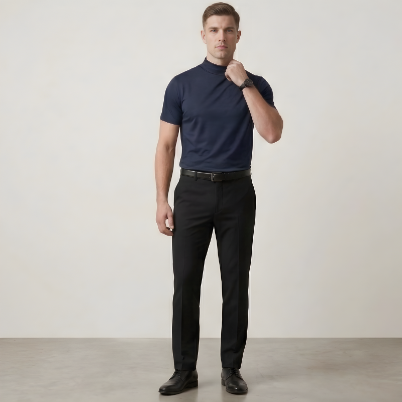 Maviglow™ – Slim Fit Mock Turtleneck T-Shirt for Men | Soft-Stretch Collar 