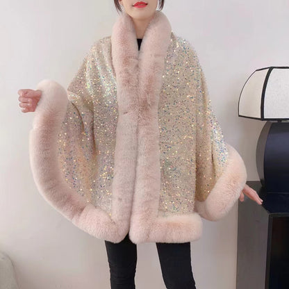 Elegant Faux Fur Sequin Shawl for Women - New Arrival