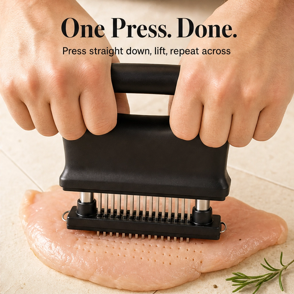 Maviglow™ – 48-Blade Spring-Loaded Meat Tenderizer with Safety Cover 