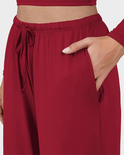 Wide-Leg Lounge Set for Women Stretchy Crop Top & Pants