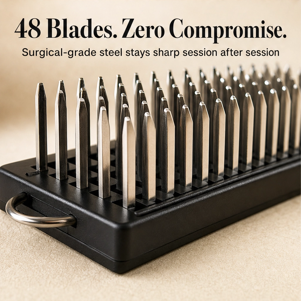 Maviglow™ – 48-Blade Spring-Loaded Meat Tenderizer with Safety Cover 