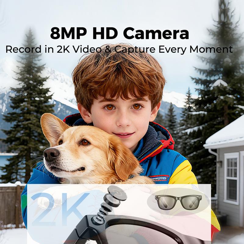 AI smart glasses with ChatGPT, 8 MP camera and HD 1200P 4K video recording, real-time translation in over 160 languages, Bluetooth 5.4, HiFi audio and music control, smart sunglasses with video recording for on the go