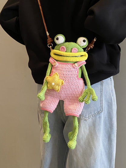 Handmade Crochet Big Mouth Frog Crossbody Bag