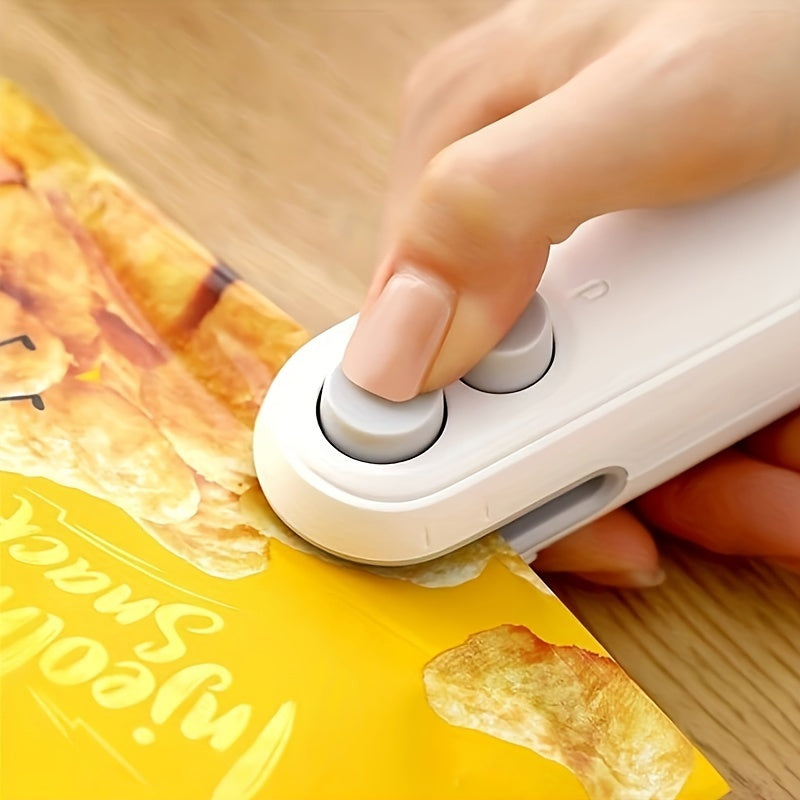 USB Rechargeable 2-in-1 Snack Sealing &amp; Opening Machine: Keep Food Fresh with Heat Sealing and Chip Knife White