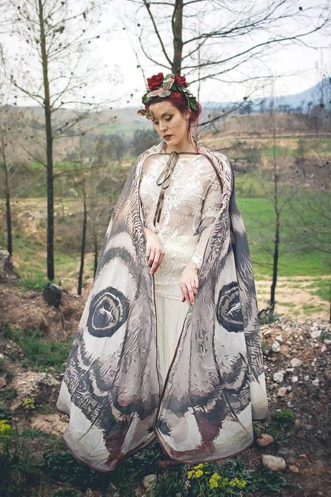 Grey Moth Wings Cape – Mystical Festival & Costume Shawl