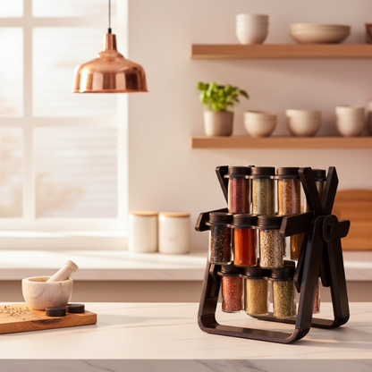 Carroway™ – 18-Jar Rotating Spice Rack with 360° Spin & Foldable Frame + 50% OFF