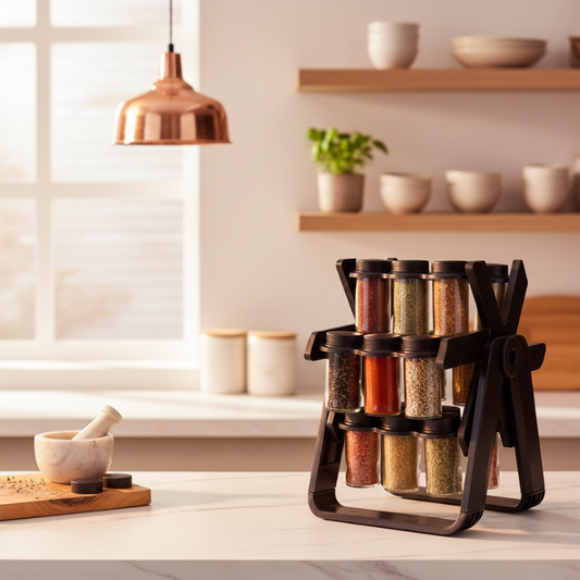 Carroway™ – 18-Jar Rotating Spice Rack with 360° Spin & Foldable Frame + 50% OFF