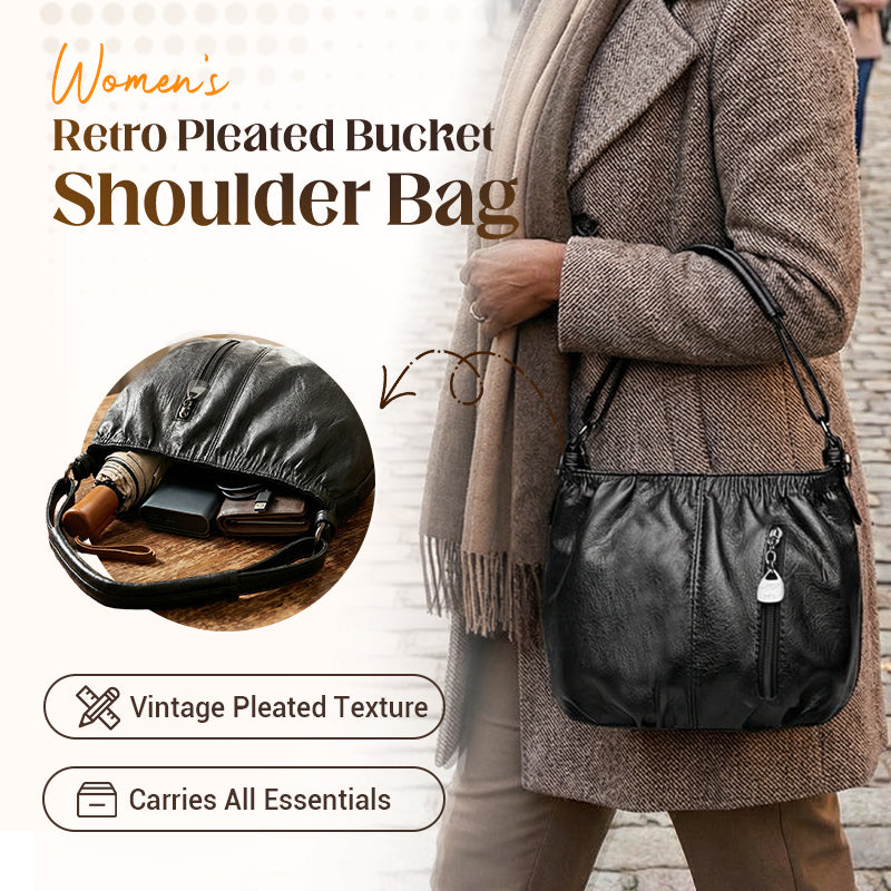 👜50% OFF NOW🎀Casual Pleated Bucket Leather Handbag – Soft Leather, Versatile Style & Adjustable Shoulder Strap✨