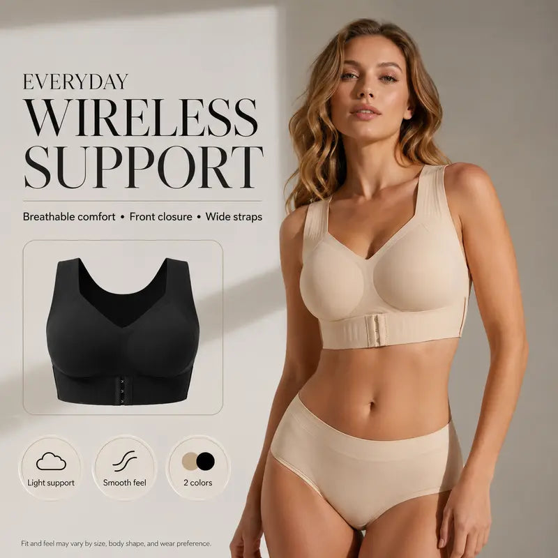 Women's Wireless Posture Correction Bra Front Closure Wide Straps