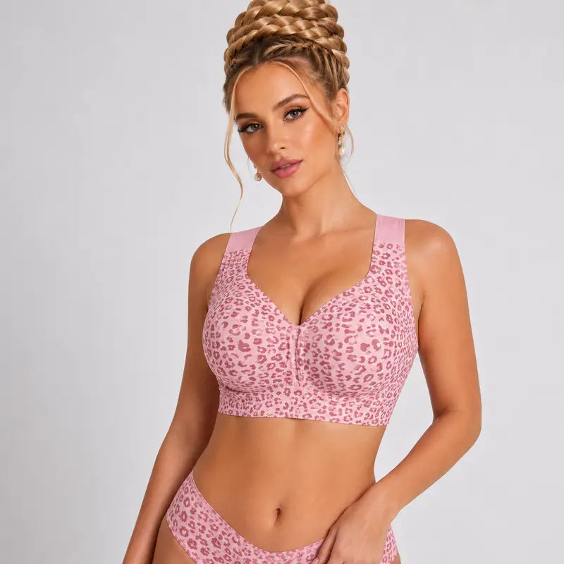 Women's Wireless Posture Correction Bra Front Closure Wide Straps