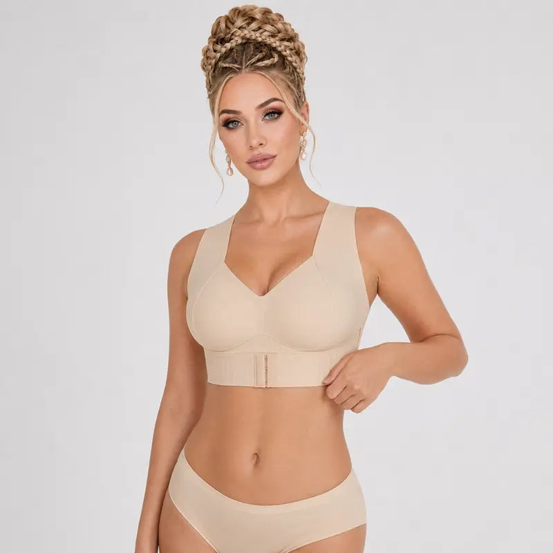 Women's Wireless Posture Correction Bra Front Closure Wide Straps