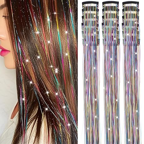 The AuraSparkle Tinsel Extensions - Clip-In Rainbow Sparkle for Instant Glamour + 50% OFF