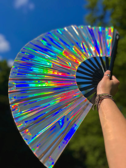 Silver Holographic Hand Fan