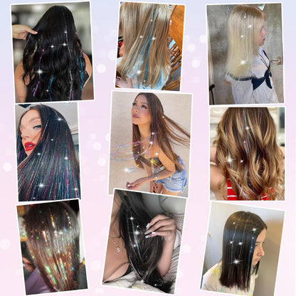The AuraSparkle Tinsel Extensions - Clip-In Rainbow Sparkle for Instant Glamour + 50% OFF