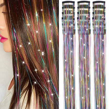 The AuraSparkle Tinsel Extensions - Clip-In Rainbow Sparkle for Instant Glamour + 50% OFF