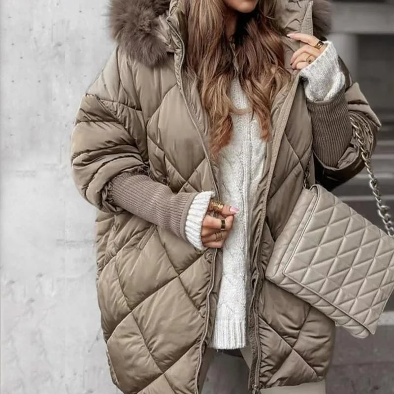 ✨Women’s Fashion Mid-length Parka 🧥 – Autumn And Winter Knit Sleeve Patchwork, Flattering Fit for Cold Days
