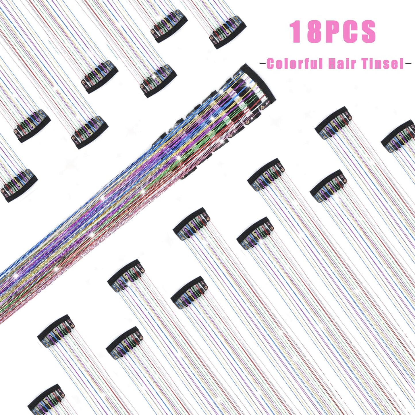 The AuraSparkle Tinsel Extensions - Clip-In Rainbow Sparkle for Instant Glamour + 50% OFF