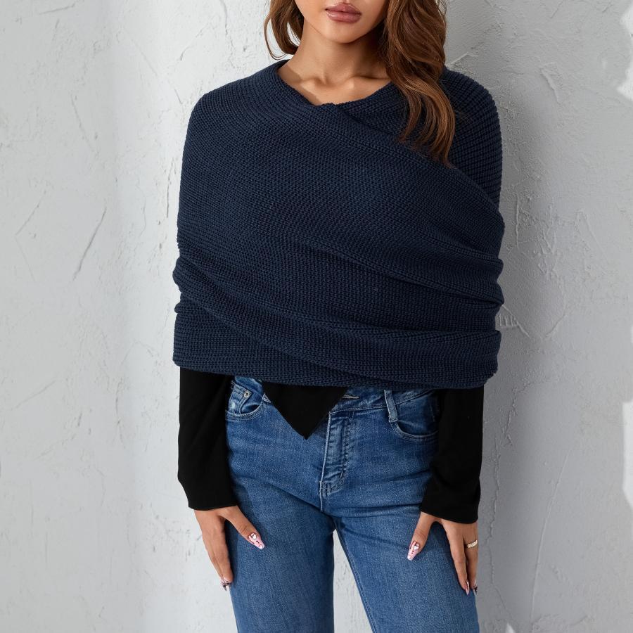 Womens Scarf with Sleeves Knit Wrap Sweater Cozy Crochet Cropped Shawl