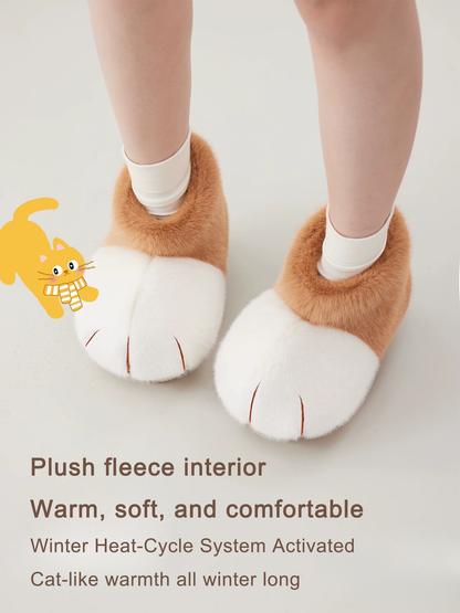 Cozy Big Cat Paw Slipper Cotton Boots Ultra-Soft Fleece-Lined Winter Booties