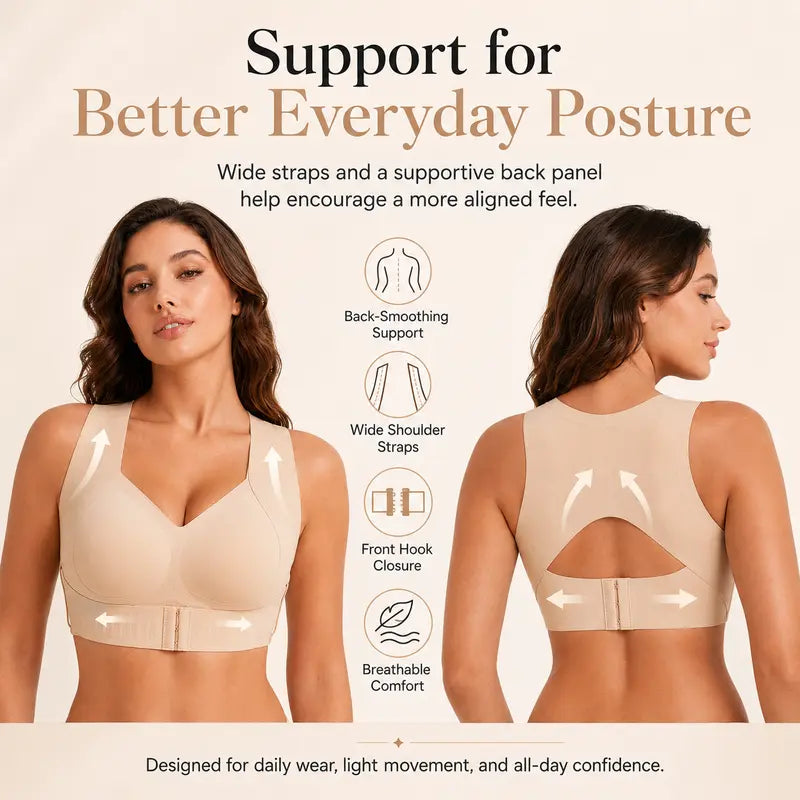 Women's Wireless Posture Correction Bra Front Closure Wide Straps