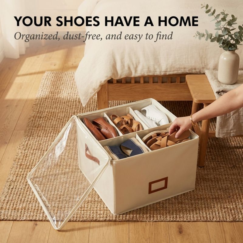 Alcove™ – Adjustable Compartment Fabric Shoe Storage Box with Dust-Cover Lid + 50% OFF