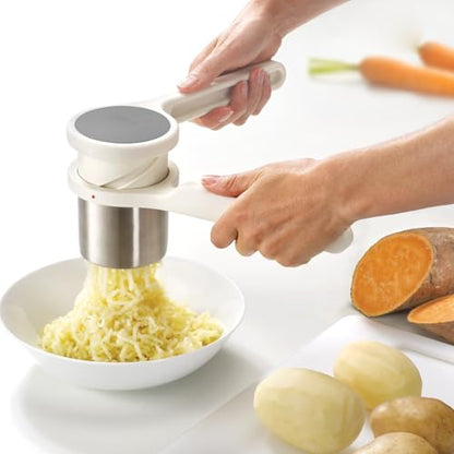Joseph Joseph Helix Potato Ricer Masher Ergonomic Twist-Action Hand Manual Stainless Steel For Mashed Potato, Vegetable Purees, Stainless Steel, White|B01N7MJB0C