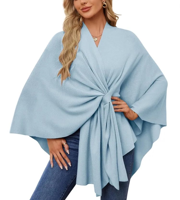 Autumn Women's Elegant Shawl Wraps Soft Open Front Poncho Sweater