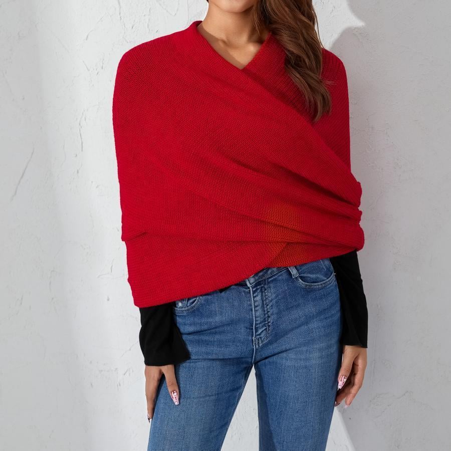 Womens Scarf with Sleeves Knit Wrap Sweater Cozy Crochet Cropped Shawl