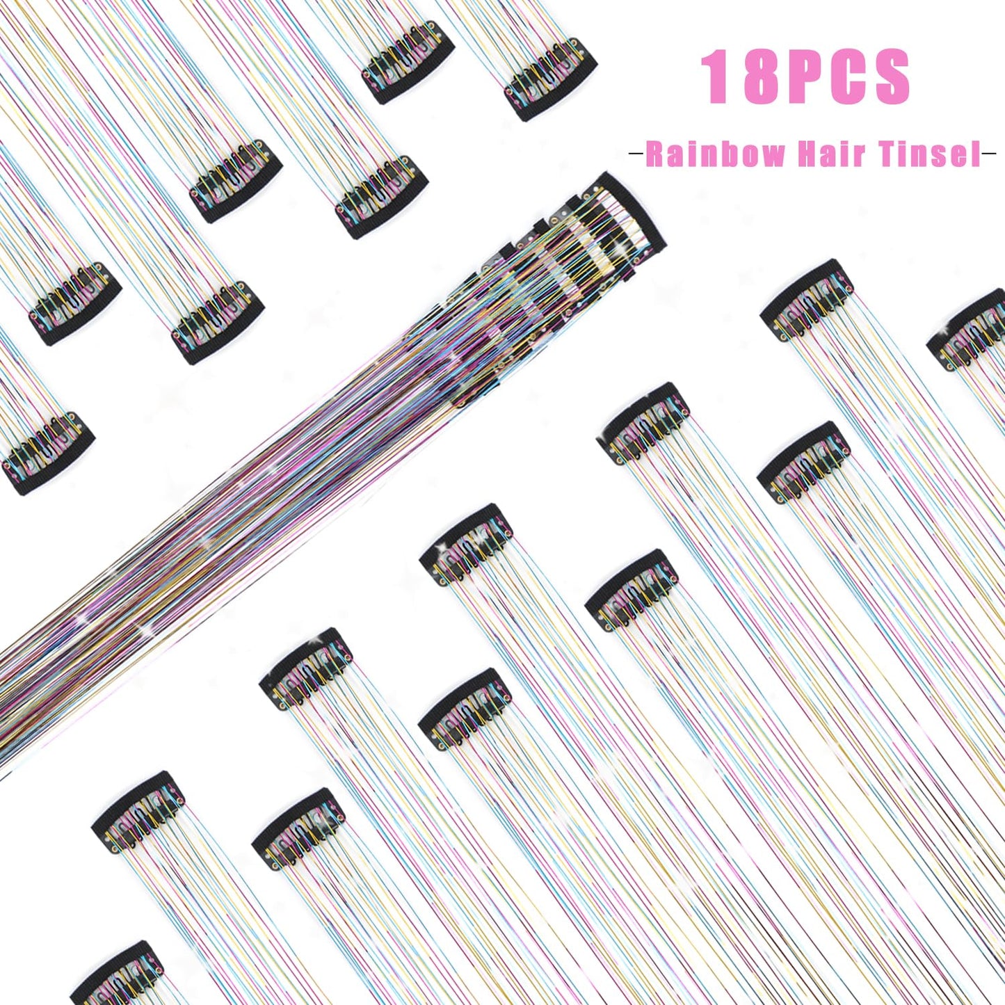 The AuraSparkle Tinsel Extensions - Clip-In Rainbow Sparkle for Instant Glamour + 50% OFF