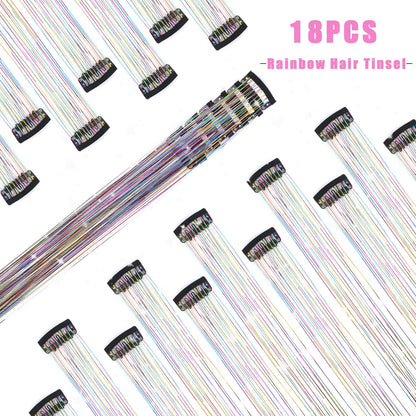 The AuraSparkle Tinsel Extensions - Clip-In Rainbow Sparkle for Instant Glamour + 50% OFF