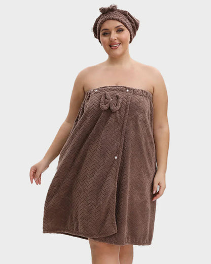 Plus Size Adjustable Bath Skirt & Quick-Dry Cap Set