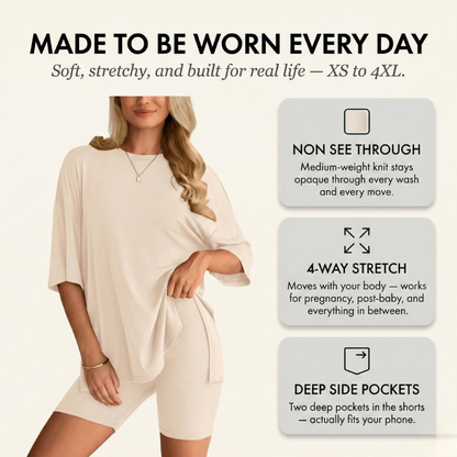 Softwell™ – Oversized Top & Biker Shorts 2-Piece Lounge Set + 50% OFF
