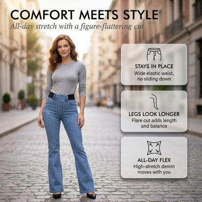 Flarova™ – Elastic High-Waist Stretch Flare Denim Jeans + 50% OFF