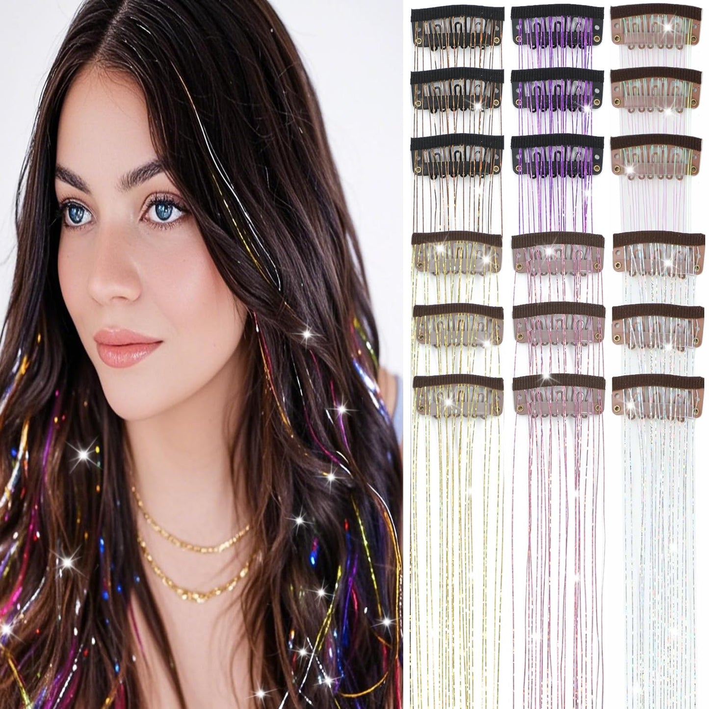 The AuraSparkle Tinsel Extensions - Clip-In Rainbow Sparkle for Instant Glamour + 50% OFF