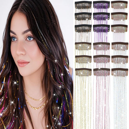 The AuraSparkle Tinsel Extensions - Clip-In Rainbow Sparkle for Instant Glamour + 50% OFF