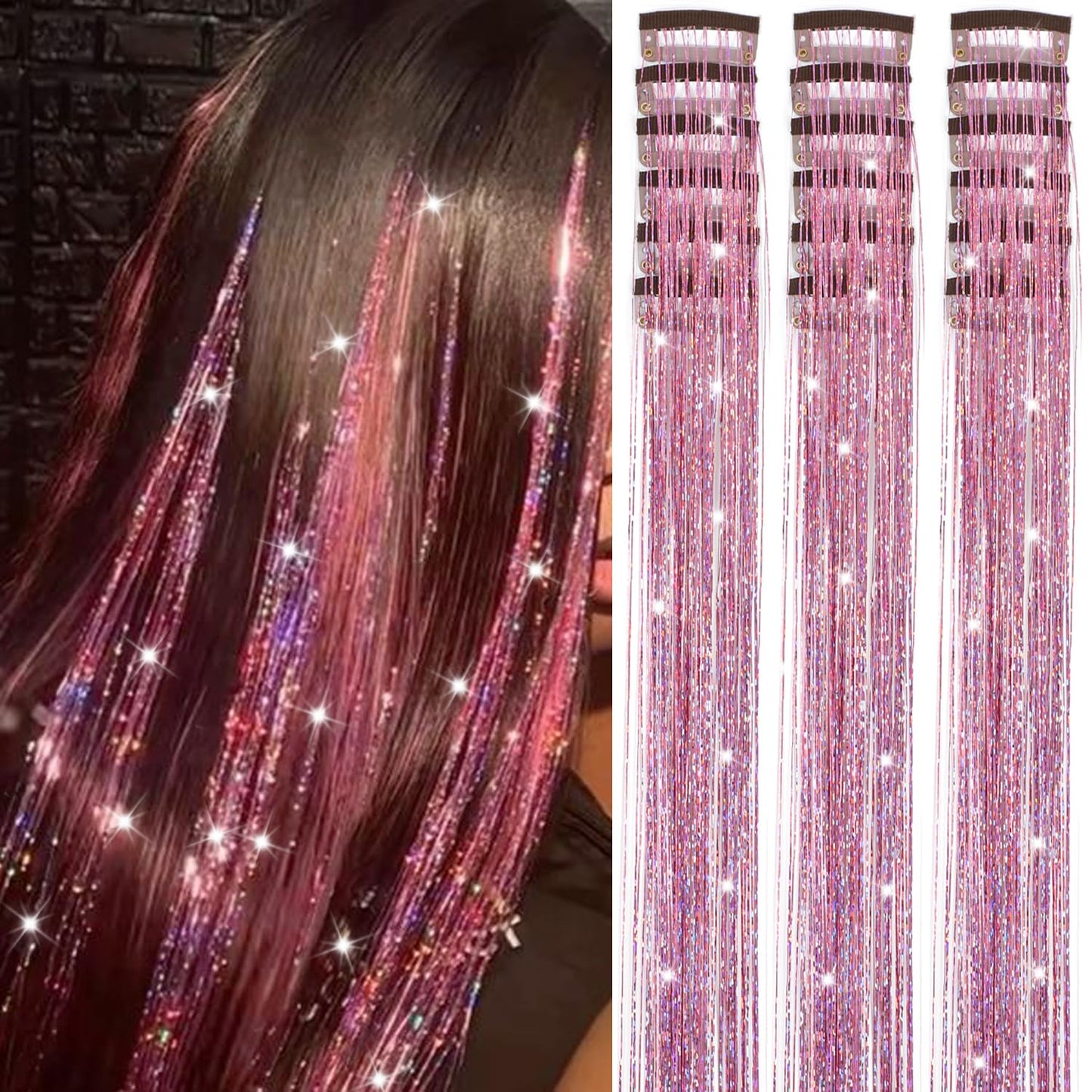 The AuraSparkle Tinsel Extensions - Clip-In Rainbow Sparkle for Instant Glamour + 50% OFF